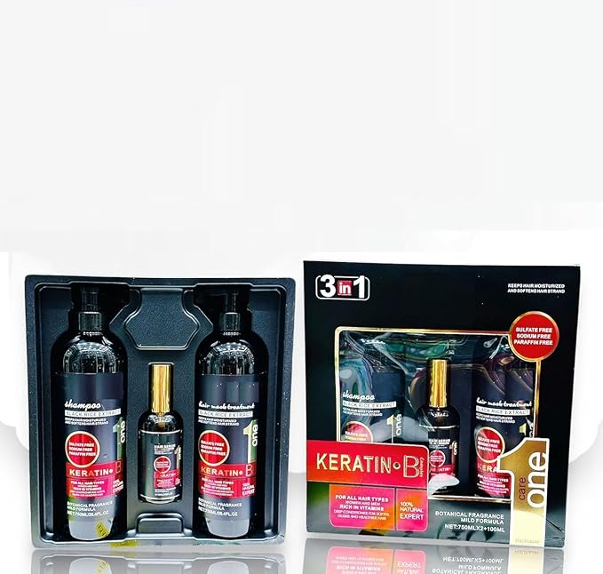 ليجيتنيس مستخلص الأرز الأسود مع الكيراتين وفيتامين ب المركب، علاج لإصلاح الشعر لجميع أنواع الشعر: شامبو، ماسك للشعر، وسيروم للشعر (مجموعة من 3 قطع) - Image 1